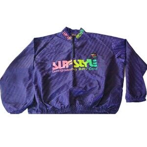 Vintage Surf Style Iridescent Mens 1/4 Zip Pullover Windbreaker Jacket One Size